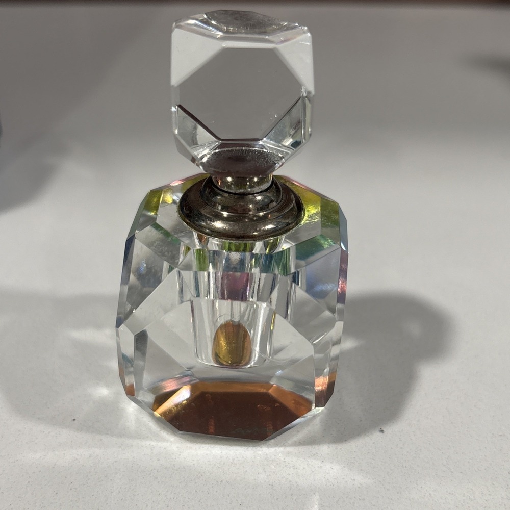 Crystal Faceted Square Stopper Perfume Bottle New